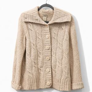 L.L. Bean Cable Knit Shawl Collar Cardigan Sweater Small Coastal Grandma